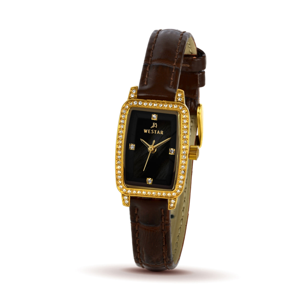 Westar Ornate Ladies Mop Black Dial 19x25 mm Quartz Watch