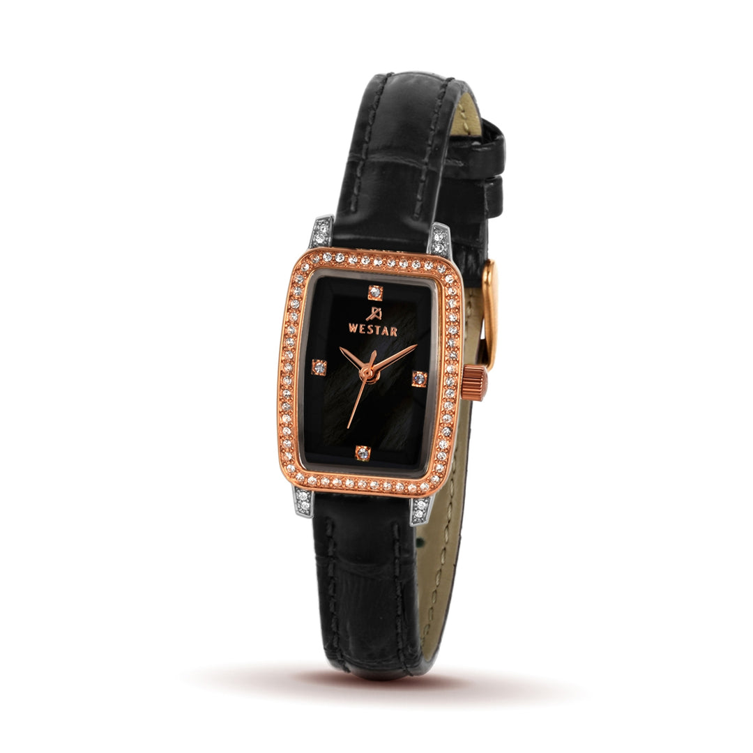 Westar Ornate Ladies Mop Black Dial 19x25 mm Quartz Watch