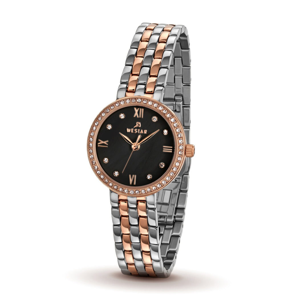 Westar Ornate Ladies Mop Black Dial 26 mm Quartz Watch