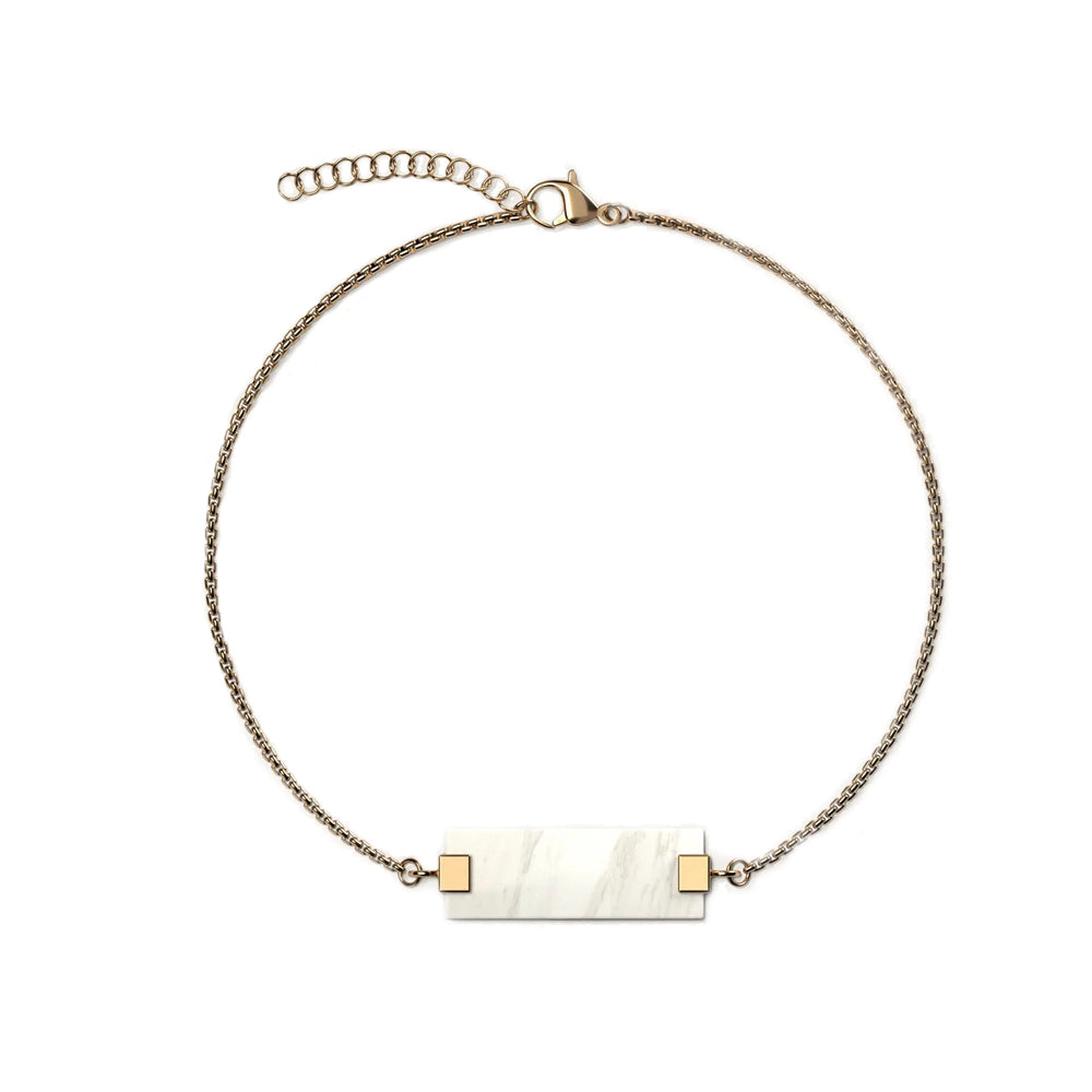 Woodwatch Women's Bracelet in White Marble Bar Charm and Gold