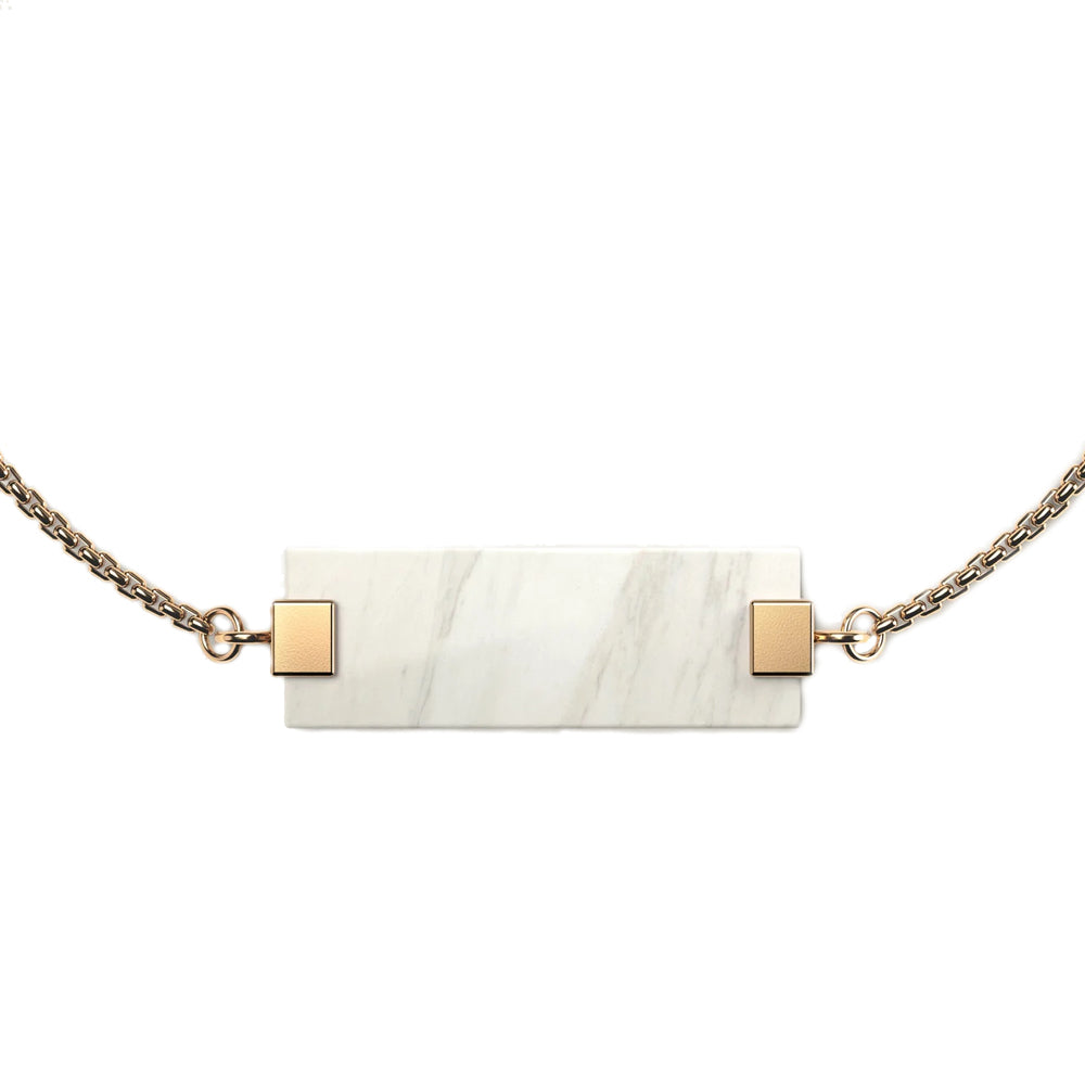 Woodwatch Women's Bracelet in White Marble Bar Charm and Gold