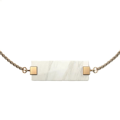 Woodwatch Women's Bracelet in White Marble Bar Charm and Gold