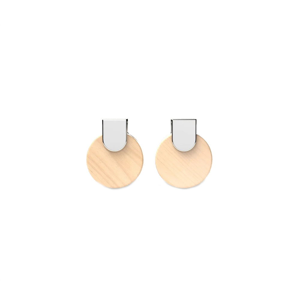 Woodwatch Women's Earrings in Round Maple and Silver - WW-WACC-ERMS