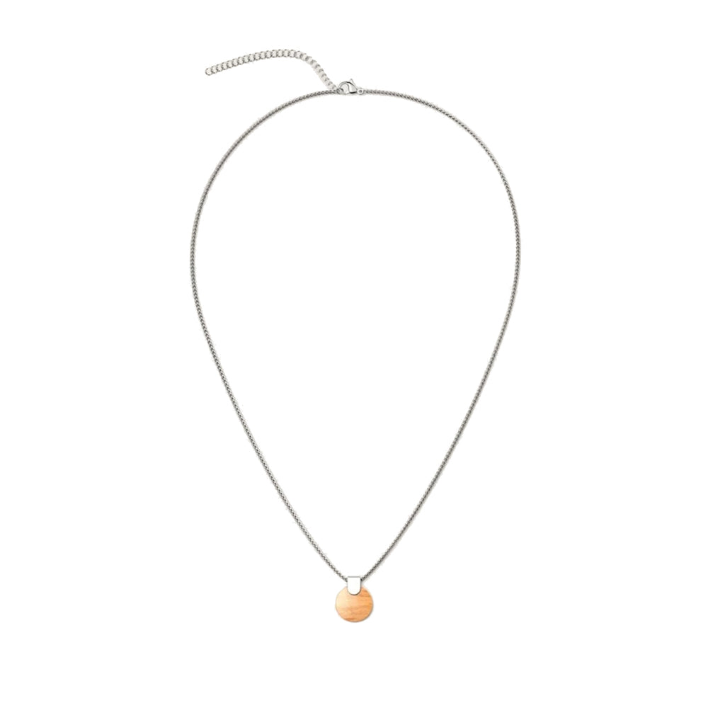 Woodwatch Women's Necklace in Circular Cherry Pendant and Silver
