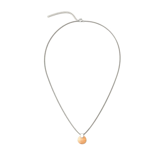 Woodwatch Women's Necklace in Circular Cherry Pendant and Silver