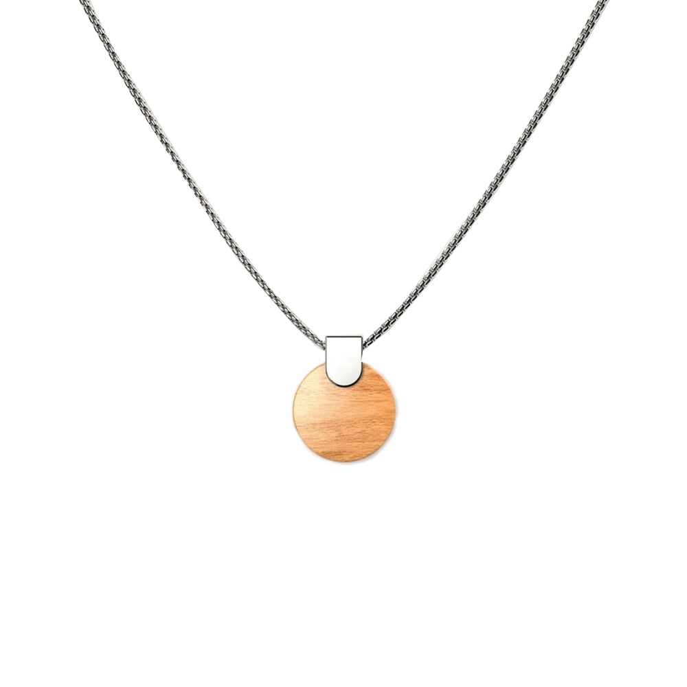 Woodwatch Women's Necklace in Circular Cherry Pendant and Silver