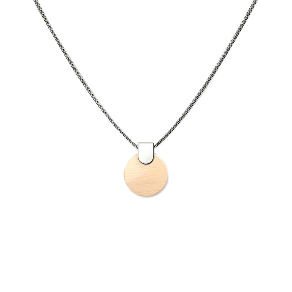 Woodwatch Women's Necklace in Circular Maple Pendant and Silver
