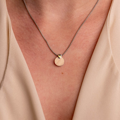 Woodwatch Women's Necklace in Circular Maple Pendant and Silver