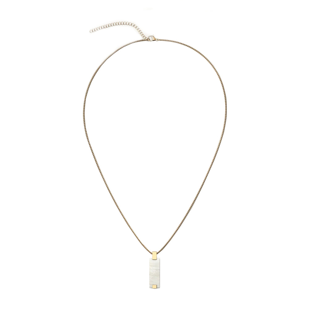Woodwatch Women's Necklace in White Marble Bar Pendant and Gold