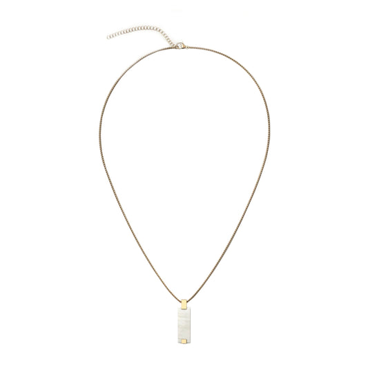Woodwatch Women's Necklace in White Marble Bar Pendant and Gold