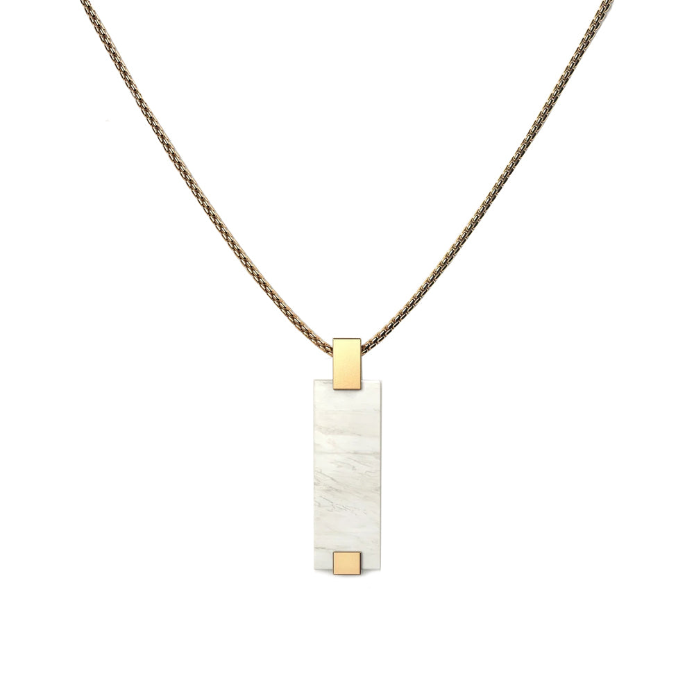 WOODWATCH WOMEN'S NECKLACE IN WHITE MARBLE BAR PENDANT AND GOLD