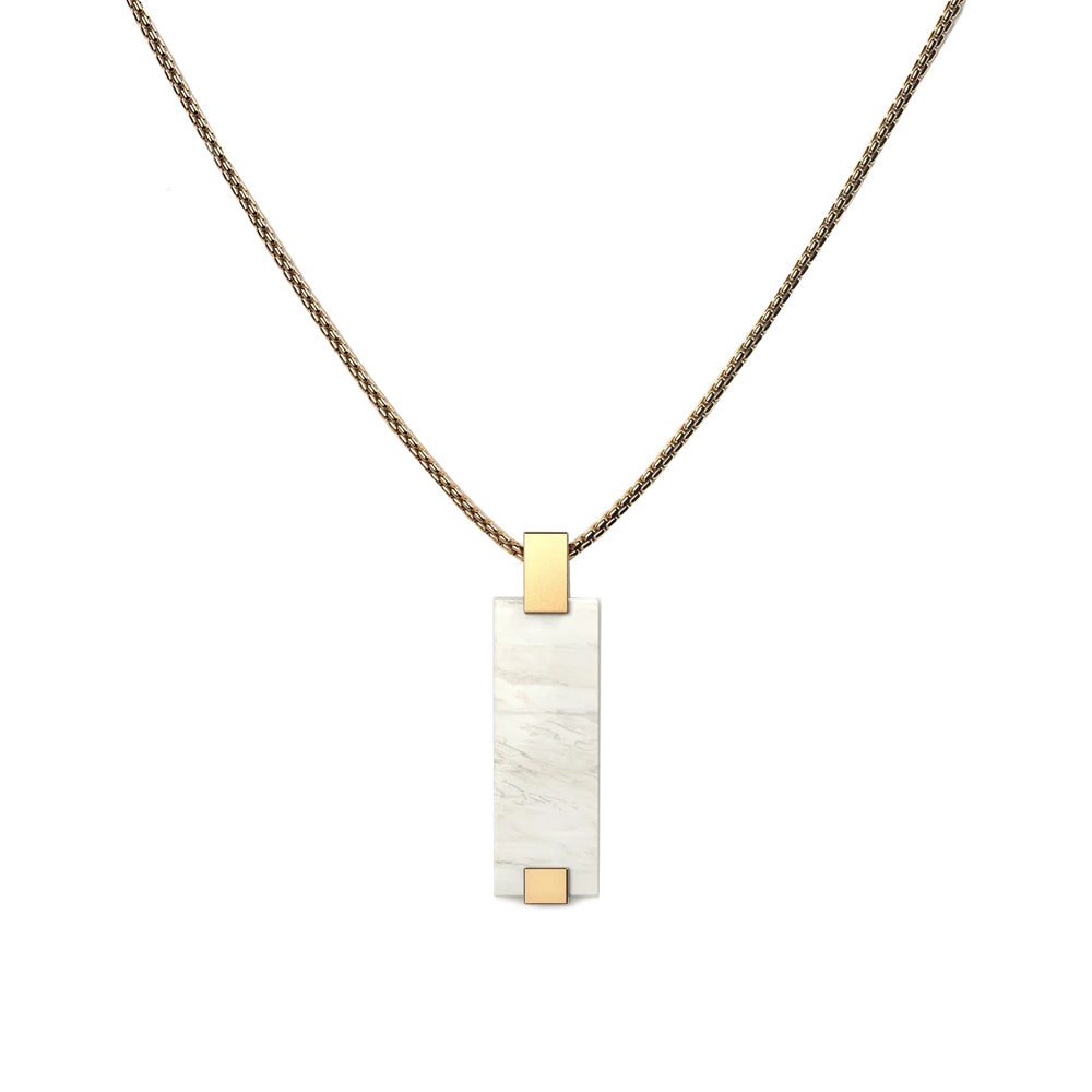 Woodwatch Women's Necklace in White Marble Bar Pendant and Gold