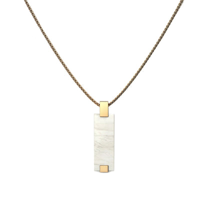 Woodwatch Women's Necklace in White Marble Bar Pendant and Gold