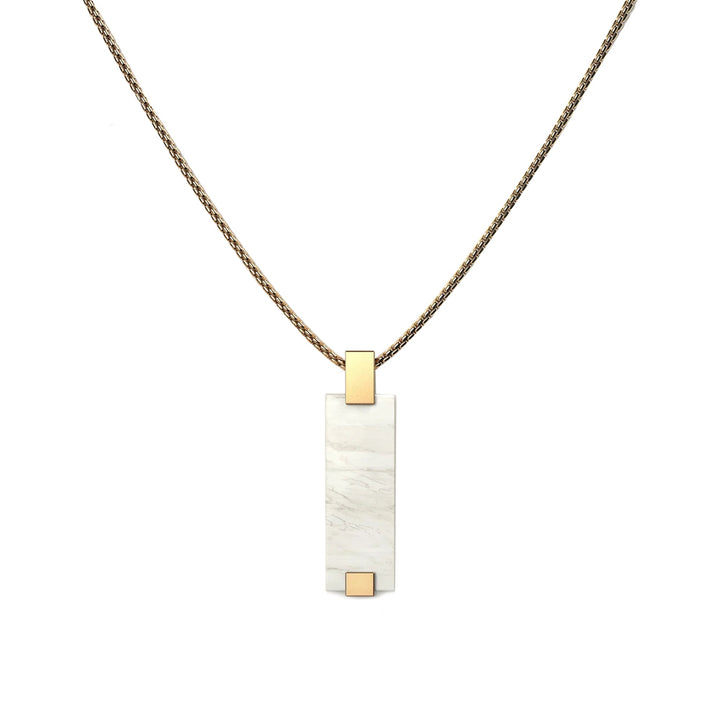 WOODWATCH WOMEN'S NECKLACE IN WHITE MARBLE BAR PENDANT AND GOLD