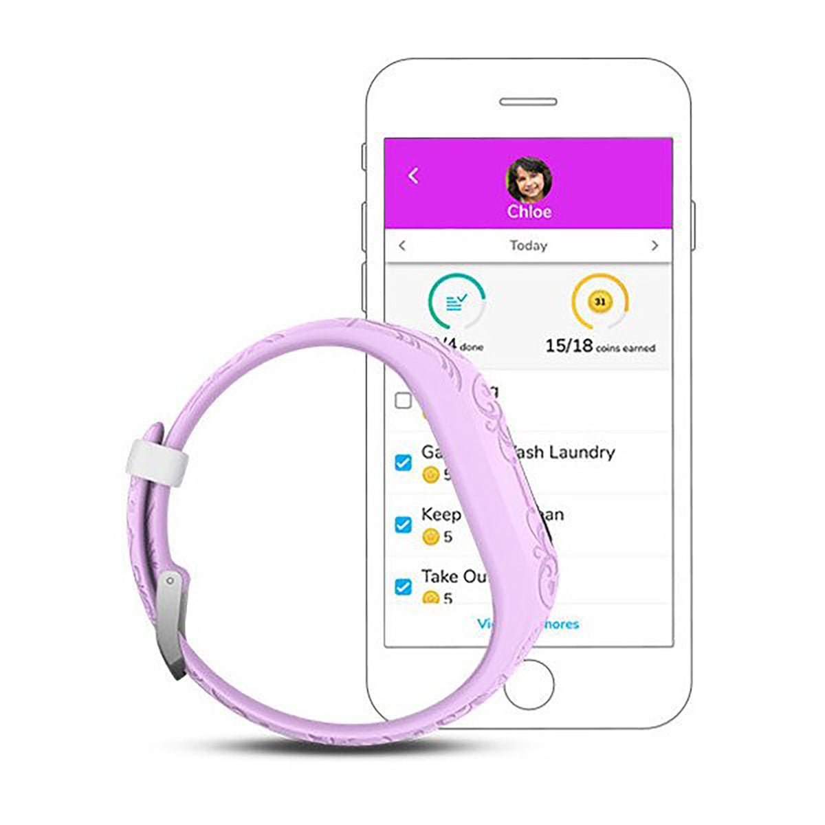 ساعة Garmin Vivofit Jr. 2 بحزام سيليكون يحمل أيقونات شخصيات أميرات ديزني وشاشة ملونة بالكامل