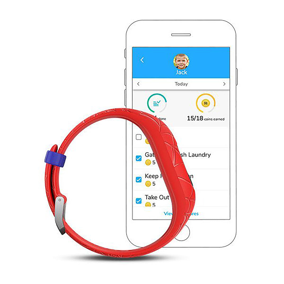 ساعة Garmin Vivofit Jr. 2 بحزام سيليكون أحمر بتصميم سبايدرمان وشاشة ملونة بالكامل