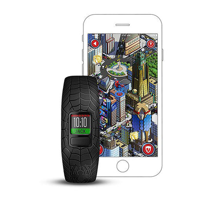 ساعة Garmin Vivofit Jr. 2 بحزام سيليكون أسود بتصميم سبايدرمان وشاشة ملونة بالكامل