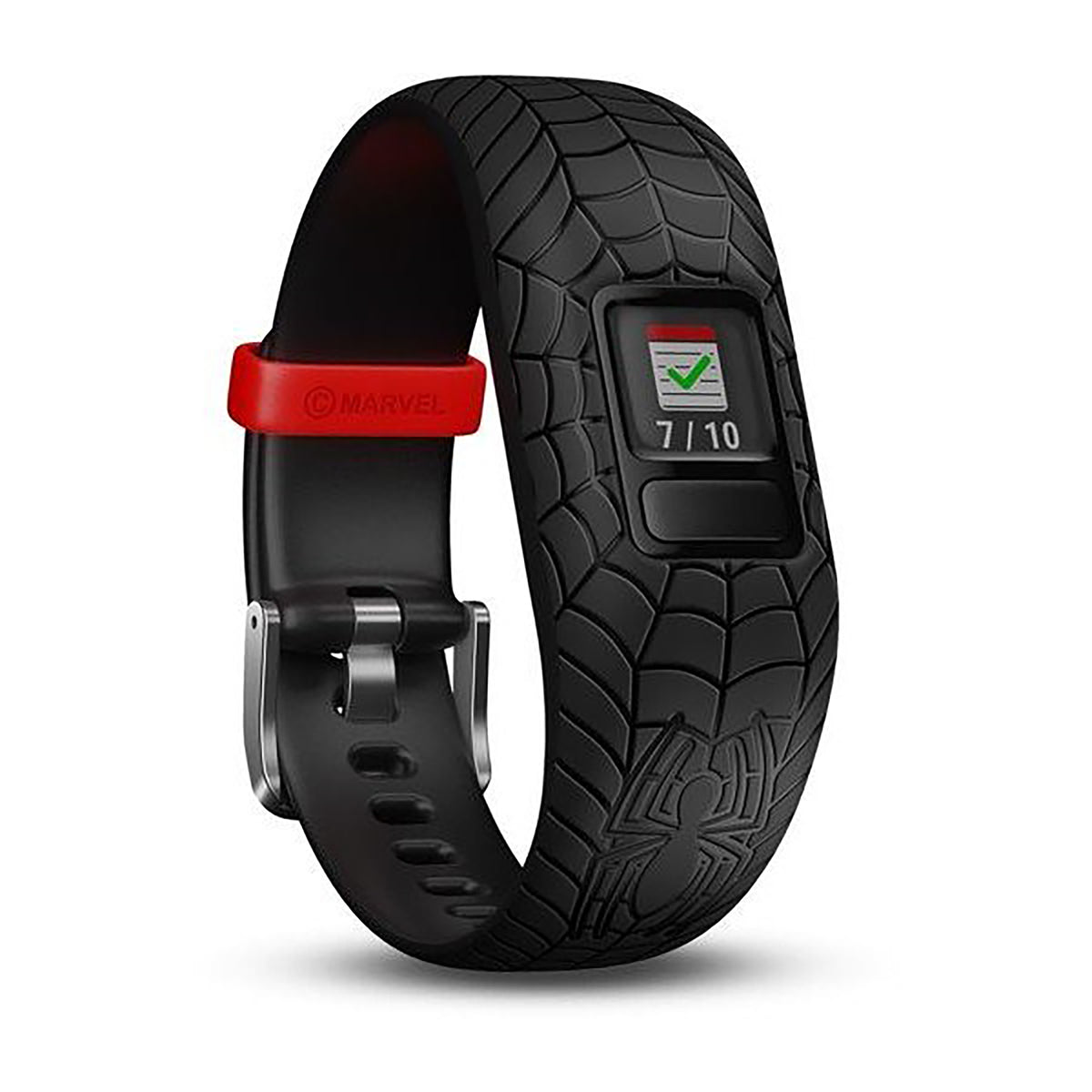 ساعة Garmin Vivofit Jr. 2 بحزام سيليكون أسود بتصميم سبايدرمان وشاشة ملونة بالكامل