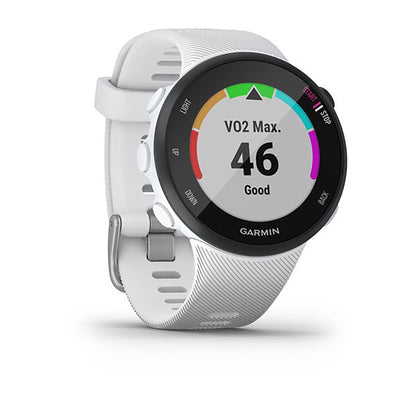 ساعة Garmin Forerunner 45S بسوار سيليكون أبيض وشاشة ملونة بالكامل