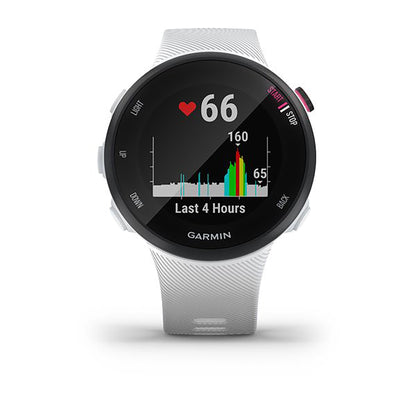ساعة Garmin Forerunner 45S بسوار سيليكون أبيض وشاشة ملونة بالكامل