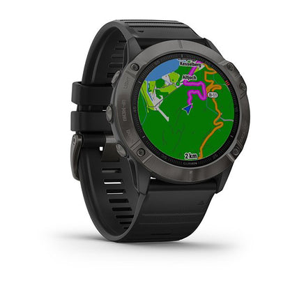 ساعة Garmin Fenix 6X Pro وSapphire Edition بسوار سيليكون أسود وشاشة ملونة بالكامل