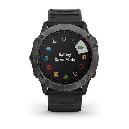 ساعة Garmin Fenix 6X Pro وSapphire Edition بسوار سيليكون أسود وشاشة ملونة بالكامل