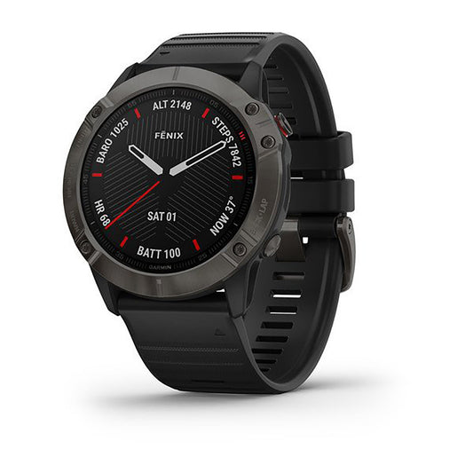 ساعة Garmin Fenix 6X Pro وSapphire Edition بسوار سيليكون أسود وشاشة ملونة بالكامل