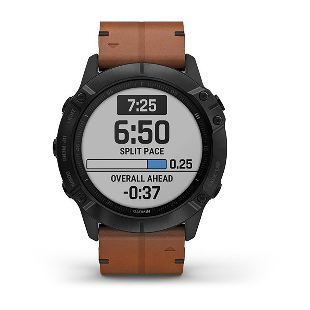 Garmin Fenix 6X Pro And Sapphire Editions Leather Brown Strap Full Color Display Dial Watch - 010-02157-14