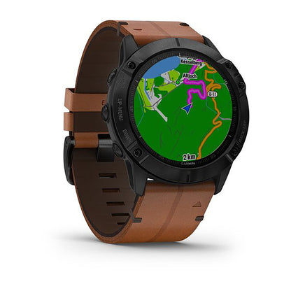 ساعة Garmin Fenix 6X Pro و Sapphire Editions بحزام جلدي بني وشاشة ملونة بالكامل