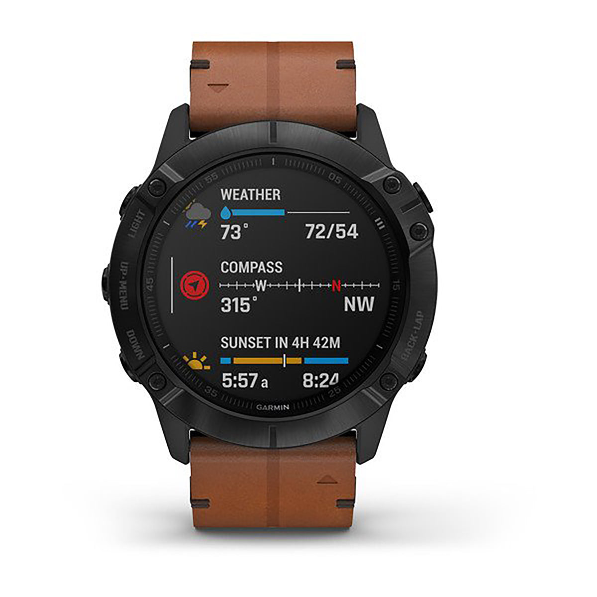 ساعة Garmin Fenix 6X Pro و Sapphire Editions بحزام جلدي بني وشاشة ملونة بالكامل