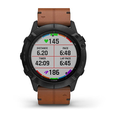 ساعة Garmin Fenix 6X Pro و Sapphire Editions بحزام جلدي بني وشاشة ملونة بالكامل
