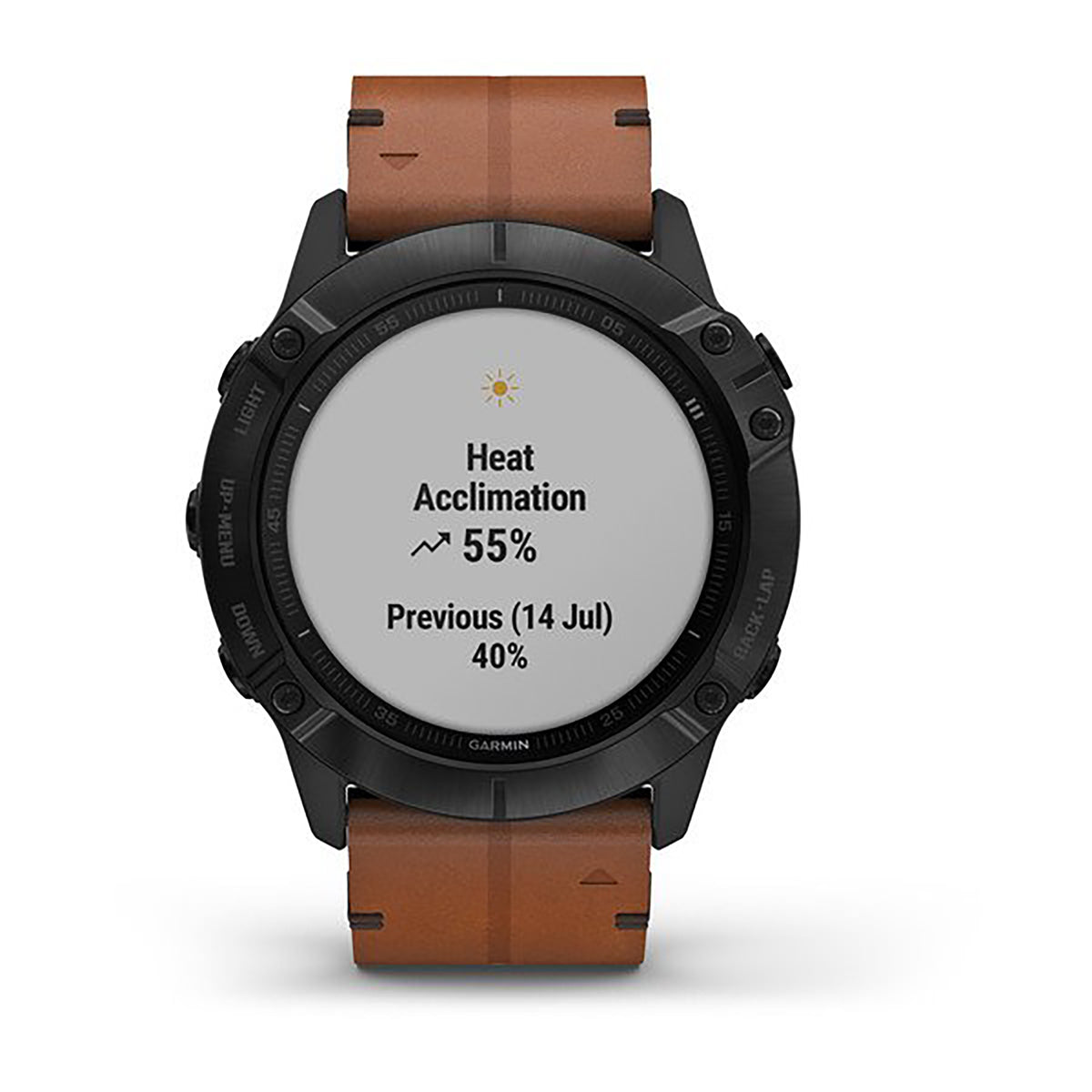 ساعة Garmin Fenix 6X Pro و Sapphire Editions بحزام جلدي بني وشاشة ملونة بالكامل