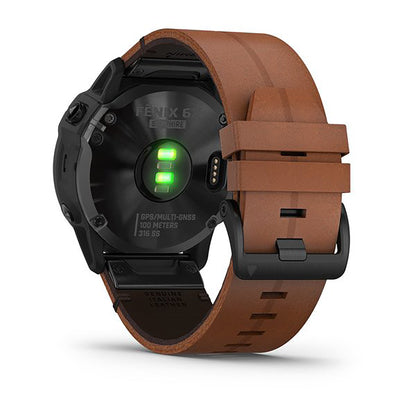 ساعة Garmin Fenix 6X Pro و Sapphire Editions بحزام جلدي بني وشاشة ملونة بالكامل