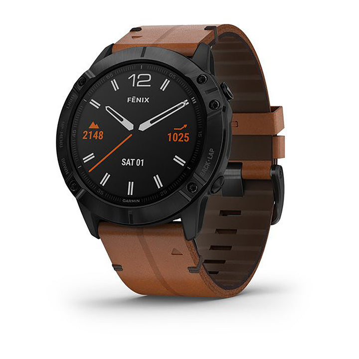Garmin Fenix 6X Pro And Sapphire Editions Leather Brown Strap Full Color Display Dial Watch - 010-02157-14