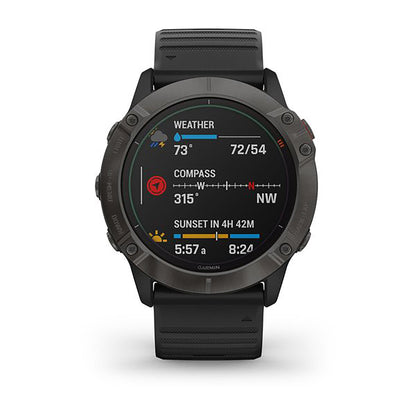 ساعة Garmin Fenix 6X Pro وSapphire Editions بشاشة ملونة كاملة وحزام سيليكون أسود