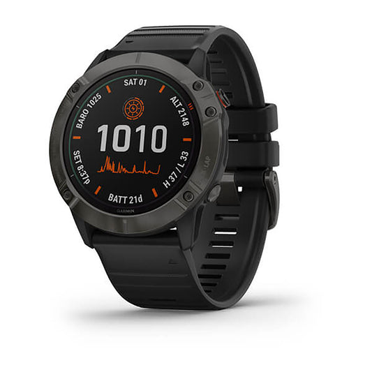 ساعة Garmin Fenix 6X Pro وSapphire Editions بشاشة ملونة كاملة وحزام سيليكون أسود