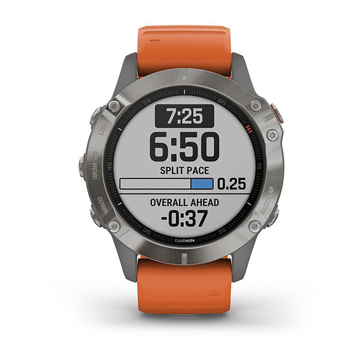 ساعة Garmin Fenix 6 بحزام سيليكون برتقالي وشاشة ملونة بالكامل