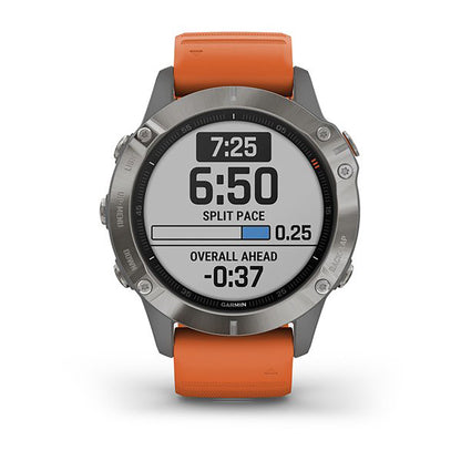 ساعة Garmin Fenix 6 بحزام سيليكون برتقالي وشاشة ملونة بالكامل