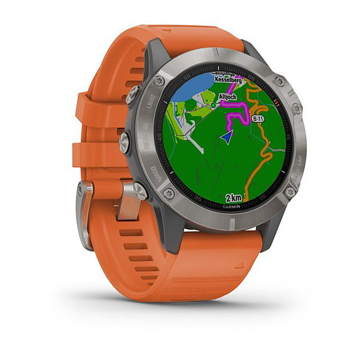 Garmin Fenix 6 Silicone Orange Strap Full Color Display Dial Watch - 010-02158-14