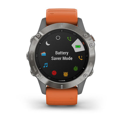 ساعة Garmin Fenix 6 بحزام سيليكون برتقالي وشاشة ملونة بالكامل
