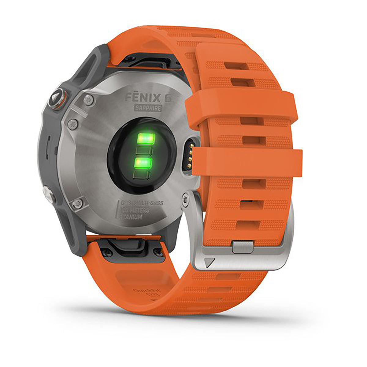 ساعة Garmin Fenix 6 بحزام سيليكون برتقالي وشاشة ملونة بالكامل
