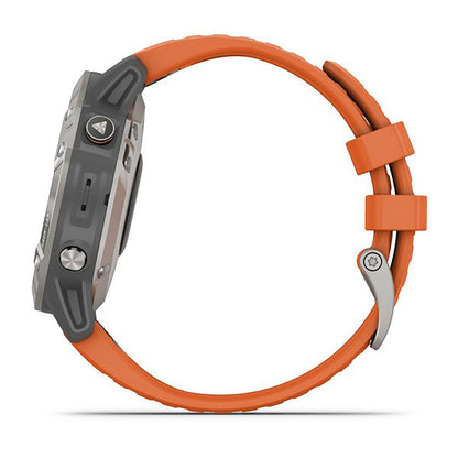 ساعة Garmin Fenix 6 بحزام سيليكون برتقالي وشاشة ملونة بالكامل