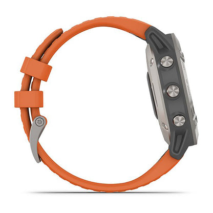 ساعة Garmin Fenix 6 بحزام سيليكون برتقالي وشاشة ملونة بالكامل