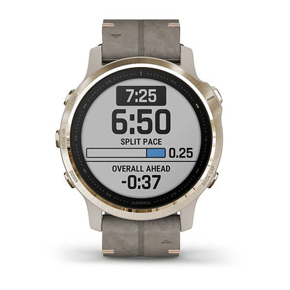 ساعة Garmin Fenix 6S بحزام جلدي رمادي وشاشة ملونة بالكامل