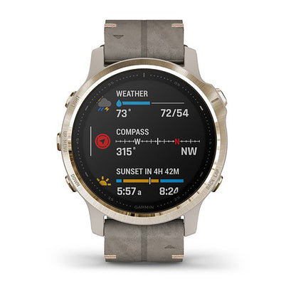 ساعة Garmin Fenix 6S بحزام جلدي رمادي وشاشة ملونة بالكامل