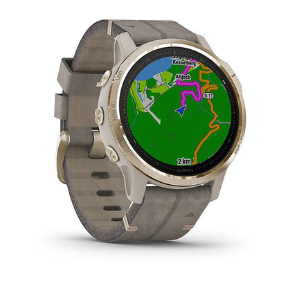 ساعة Garmin Fenix 6S بحزام جلدي رمادي وشاشة ملونة بالكامل