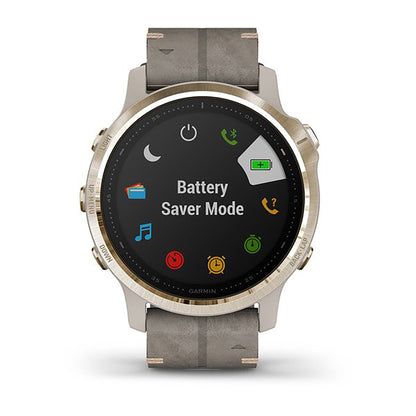 ساعة Garmin Fenix 6S بحزام جلدي رمادي وشاشة ملونة بالكامل