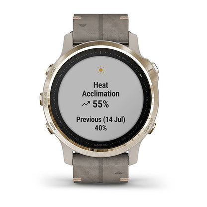 ساعة Garmin Fenix 6S بحزام جلدي رمادي وشاشة ملونة بالكامل
