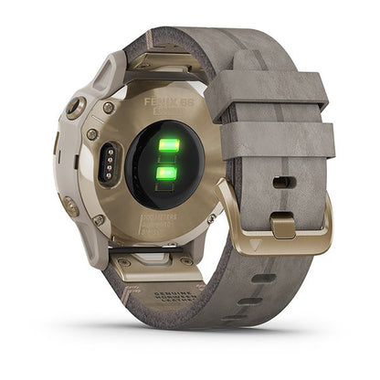 ساعة Garmin Fenix 6S بحزام جلدي رمادي وشاشة ملونة بالكامل