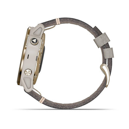 ساعة Garmin Fenix 6S بحزام جلدي رمادي وشاشة ملونة بالكامل